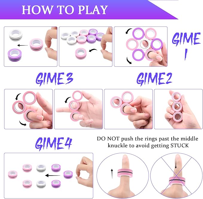 Cevioce 9 PCS Magnetic Ring Fidget Toys Set, ADHD Anxiety Magnetic Finger - Image 5
