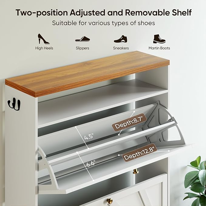 Shoe Storage Cabinet with 2 Flip-Up Doors, Freestanding Hidden Shoe Storage - Image 4