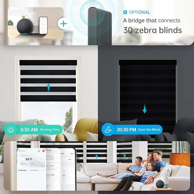 Motorized Zebra Blinds, Solar Powered Dual Layer Automatic Shades - Image 5