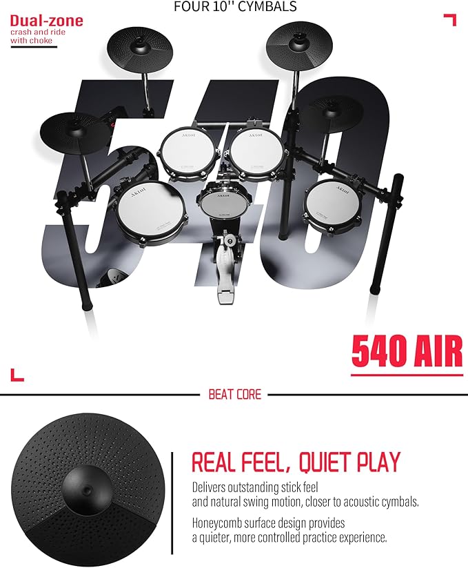 AKLOT Electric Drum Set with Kick-Tower: 4 Dual Zone Mesh Pads, 8’’ Tower-Style - Image 6