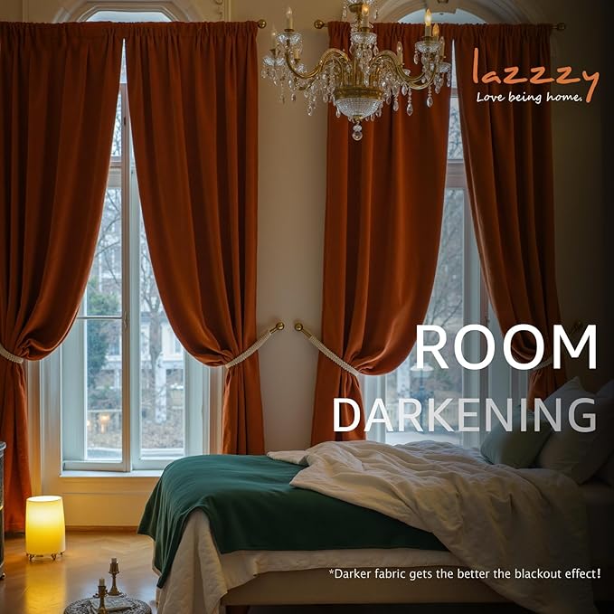 Lazzzy Velvet Blackout Curtains Thermal Insulated Room Window Drapes Super Soft - Image 5