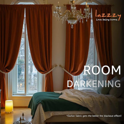 Lazzzy Velvet Blackout Curtains Thermal Insulated Room Window Drapes Super Soft - Image 5