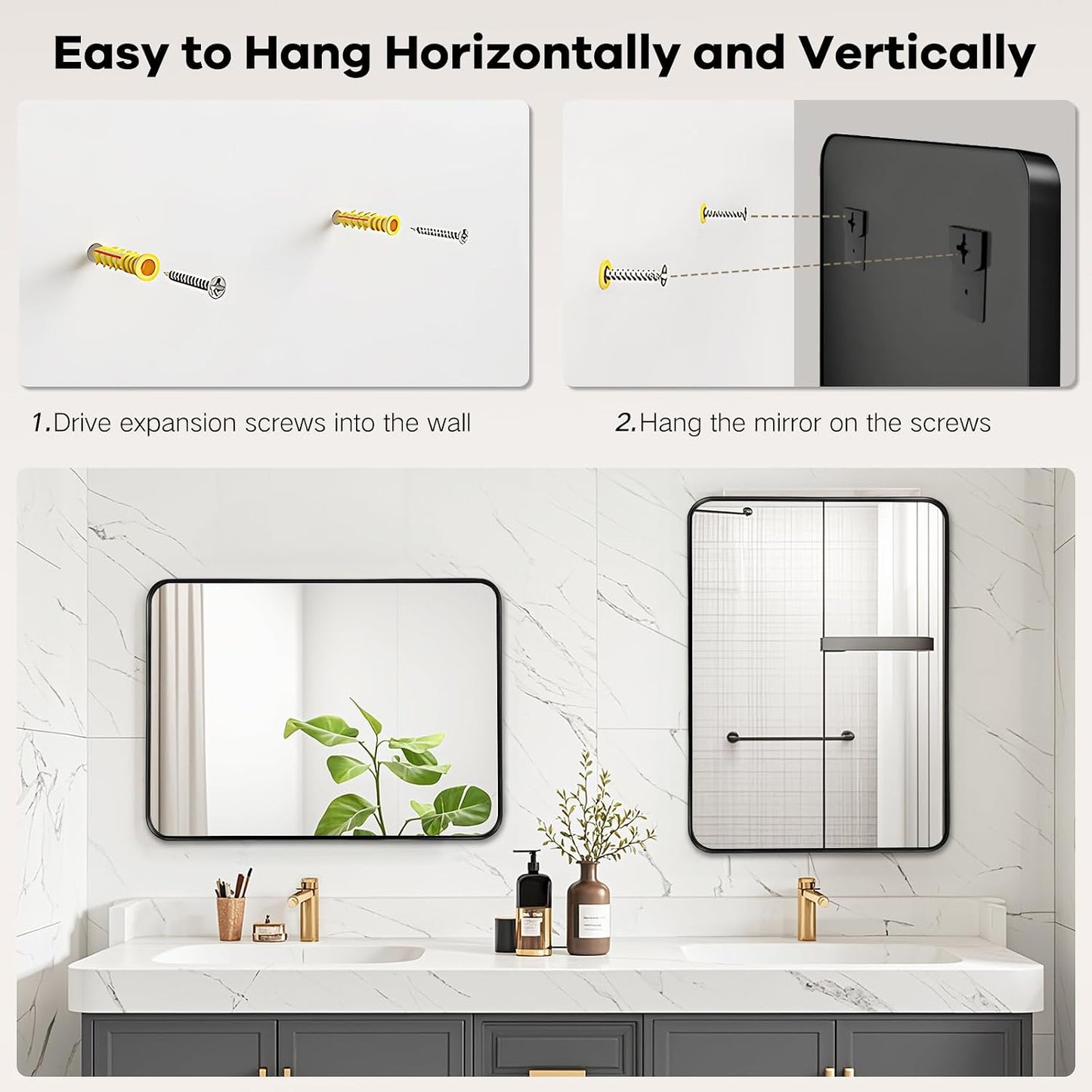 Black Bathroom Vanity Mirror Over Sink 26x32, Wall Mounted Mirror | Rosynee Matte Metal Framed Rectangle Mirror for Living Room, Bedroom, Restroom, Farmhouse, Hallway, Entryway Decor