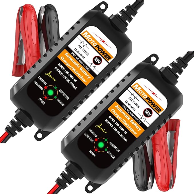 MOTOPOWER MP00205A 12V 800mA Automatic Battery Charger, Battery Maintainer by MOTOPOWER