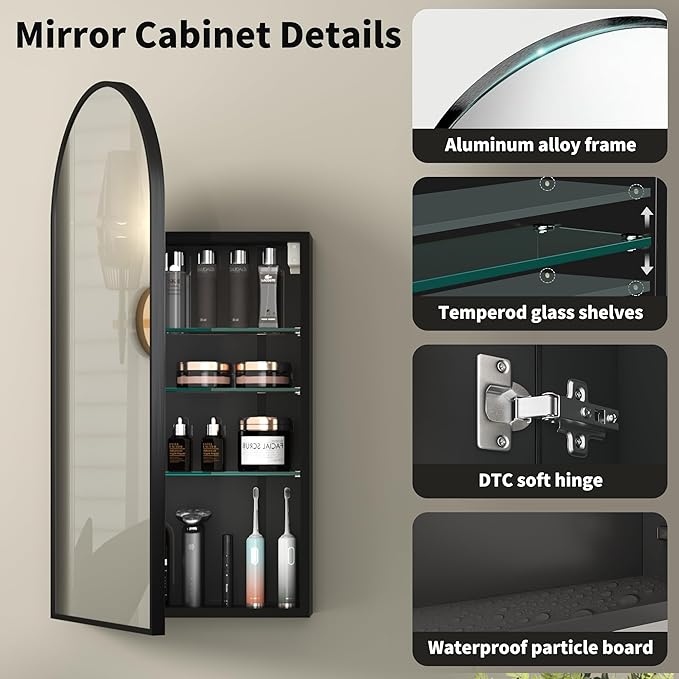 16 x 32 Black Bathroom Medicine Cabinet - Image 3