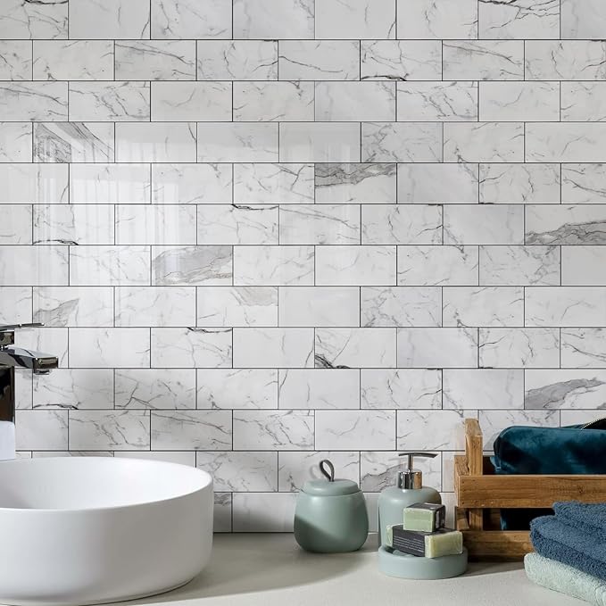 Vamos Tile 100-Piece Glossy Statury White Peel and Stick Backsplash Tile - Image 5