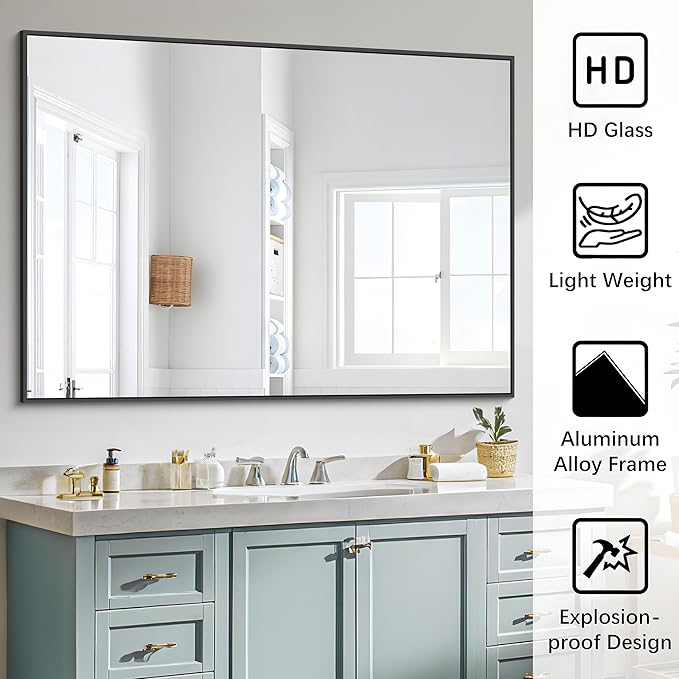 Black Bathroom Mirror, Modern Vanity Wall Mirror - Image 4