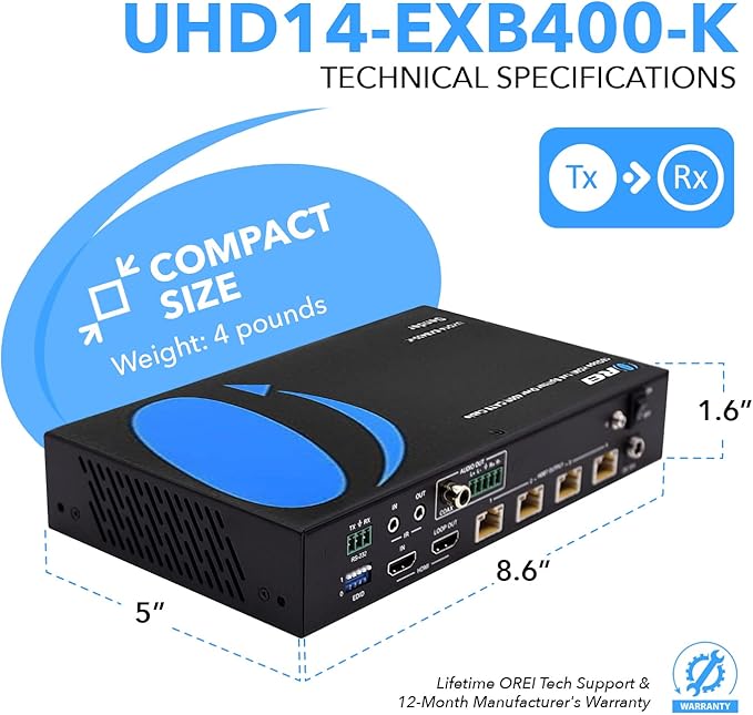OREI 1x4 HDMI Extender Splitter Over Single CAT6/7 Cable 4K@60Hz - Image 5