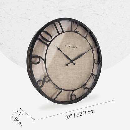 Presentime & Co 21" Farmhouse Series Wall Clock, Cottage Style, Faux Burlap - Image 7