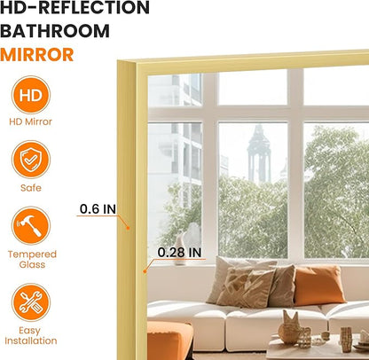 Bathroom Vanity Mirror for Wall, HD Shatterproof Glass, Hangs Horizontally or - Image 4