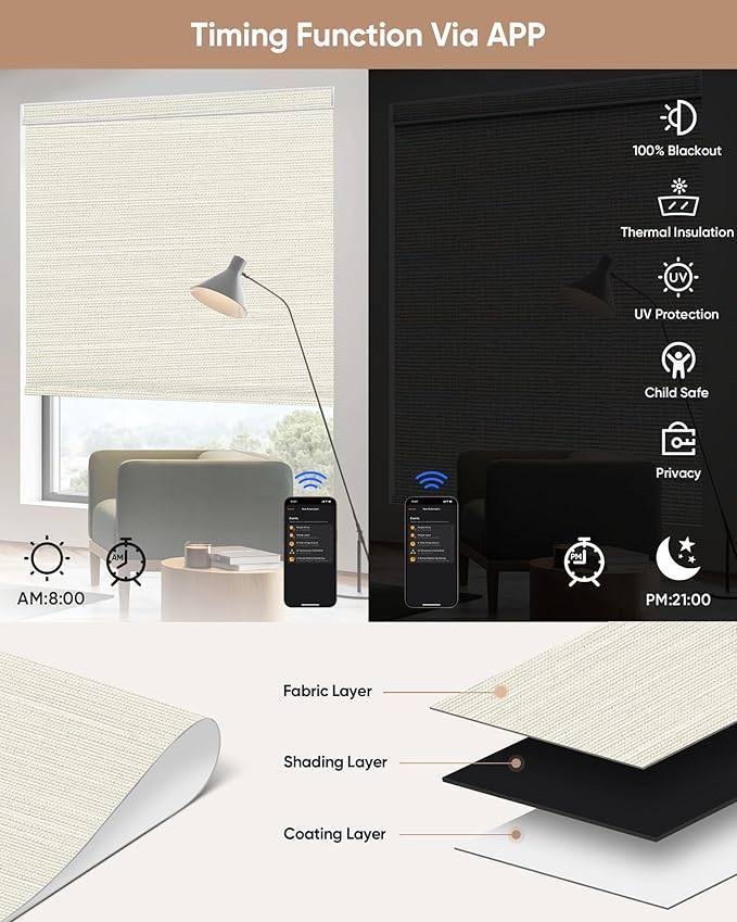 Kincmo Motorized Blinds with Remote, 100% Blackout Motorized Roller Shades Work - Image 4