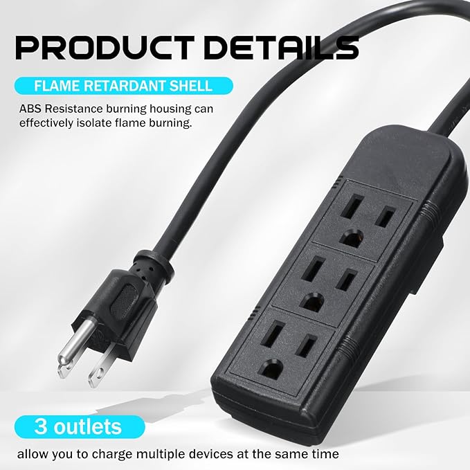Copkim 12 Pack 3 Outlet Power Strip Extension Cord - Image 3