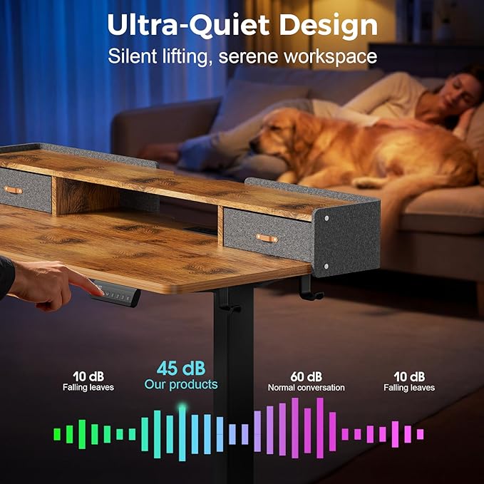 Electric Standing Desk with Drawers, 48 Inch Height Adjustable Desk with Power - Image 9