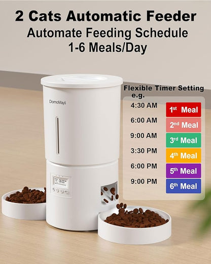 Automatic Cat Feeder for 2 Cats, Dual Bowl Dry Pet Food Dispenser - Image 2