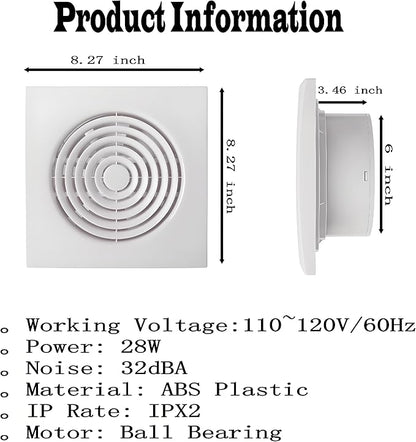 JOANAJO 6 Inch Exhaust Fan Bathroom Exhaust Fan Damper ABS Waterproof - Image 5