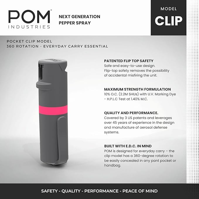 POM Pepper Spray Pocket Clip, Quick Flip Top Safety, Maximum Strength OC Formula - Image 2