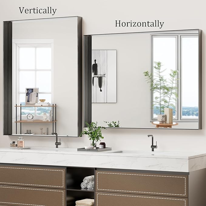 Koonmi 36x48 Inch Black Metal Framed Bathroom Mirror - Image 4