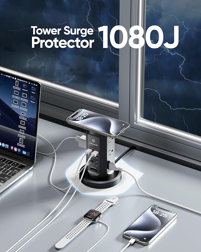 Kakyanill 115W USB Charging Station, Surge Protector Power Strip Tower - Image 5