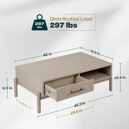 Bme Coffee Table for Living Room, Lyra Solid Wood Rectangle, Mid Century Modern - Image 2