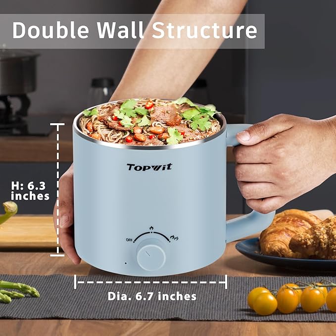 Topwit Hot Pot Electric with Steamer, 1.6L Ramen Cooker, Electric Pot - Image 4