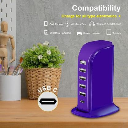 iPhone Charger Fast Charging Upoy, 6 Ports USB Blocks, Power Adapter 1 USB C + - Image 4