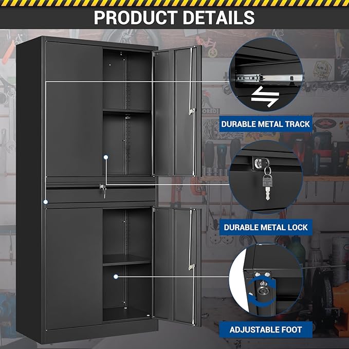 71" Metal Cabinet-Black Heavy Duty Storage File Cabinet Steel Tool Cabinets - Image 7