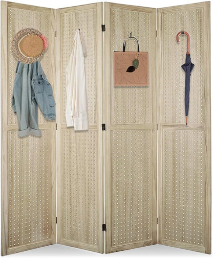ECOMEX 4 Panel Room Divider, 5.6Ft Pegboard Display Wooden Room Divider Folding by ECOMEX
