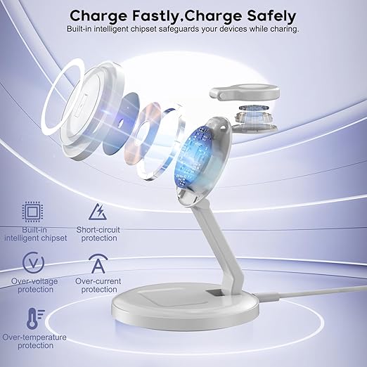 3 in 1 Foldable Magnetic Wireless Charging Station, iPhone Mag-Safe Charger - Image 6