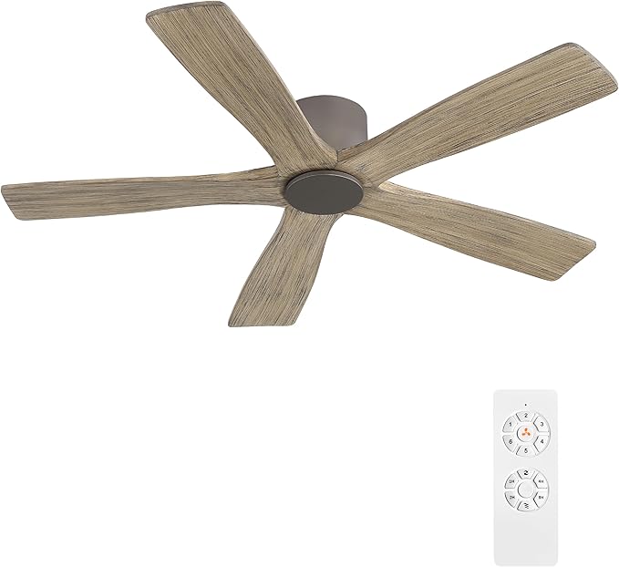 WINGBO 54" Flush Mount DC Ceiling Fans without Lights, 5 Carved Solid Wood by HomePage