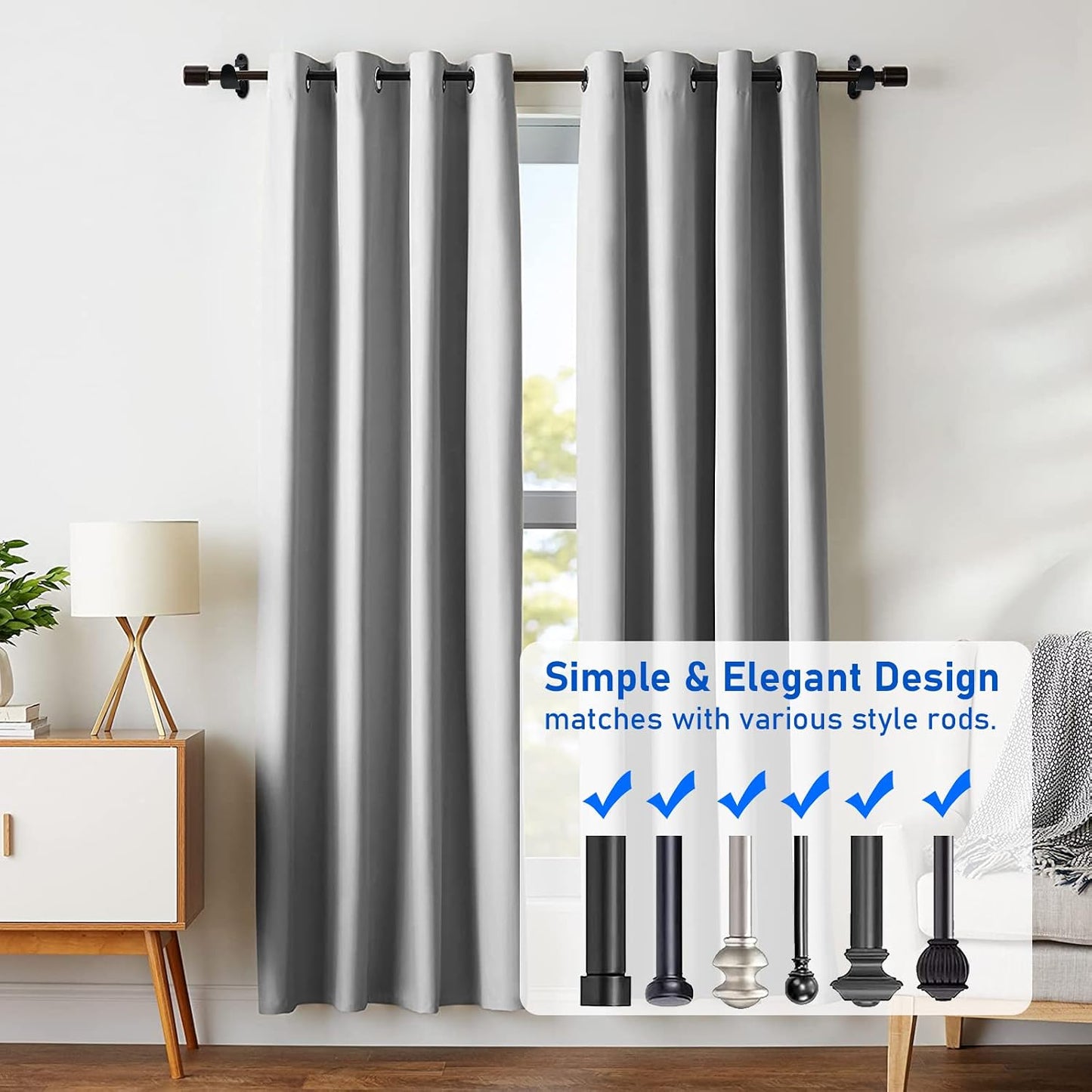 TOKPLNU Curtain Rod Bracket, Heavy Duty Curtain Rod Holders, Black Rod Hooks Hangers Drapery Single Decorative Rods Wall Brackets for 1 Inch Drape Poles, 4 Pack