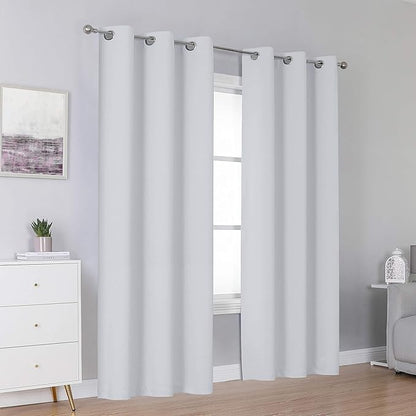 DUALIFE Greyish White Curtains for Bedroom Grommet Top Thermal Insulated Room - Image 2