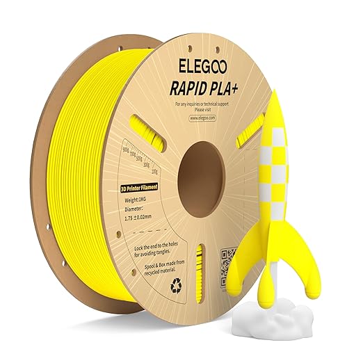 ELEGOO Rapid PLA Plus Filament 1.75mm Yellow 1KG, PLA+ 3D Printer Filament by ELEGOO