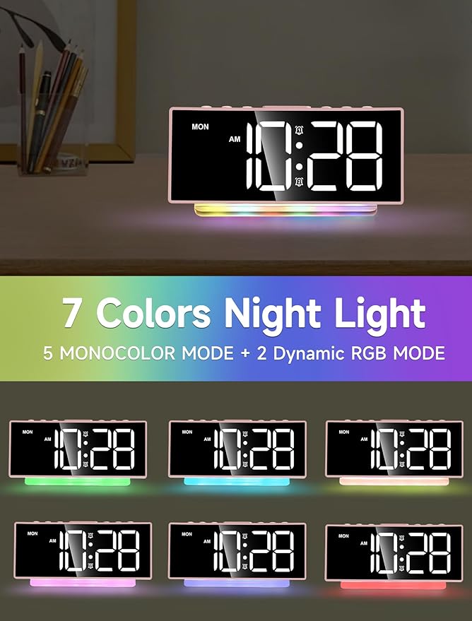 Cadmos Modern Curved Cute Digital Alarm Clock, Colorful Led Display, Adjustable - Image 3