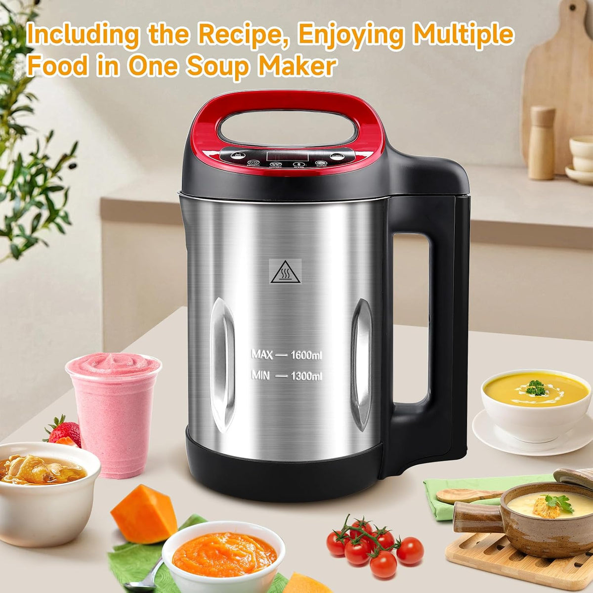 Homtone 1.6L Soup Maker Machine, 4-in-1 Soup Maker & Smoothie Blender, 900W