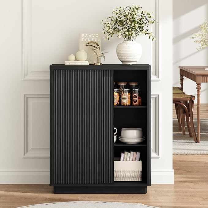Fluted Shoe Cabinet with Sliding Door, 6-Tier Large Hidden Storage Organizer - Image 7