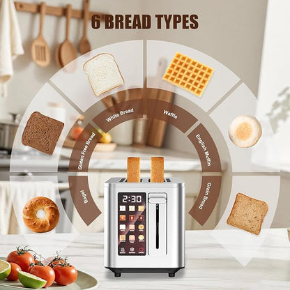 Touch Screen Toaster 2 Slice, Stainless Steel Toasters Digital Timer 2 Slot - Image 7