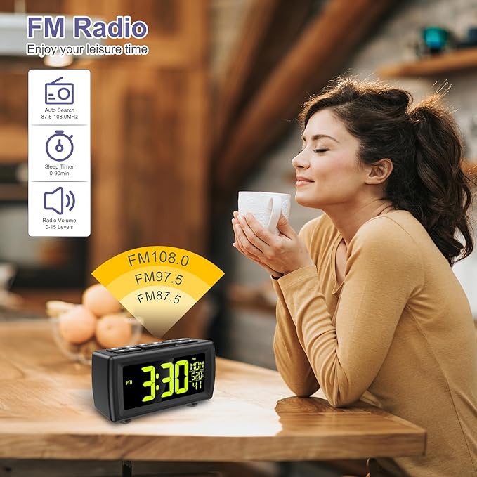 OQIMAX Digital Alarm Clock Radio, 7 Color Fonts, Dual Alarms, FM Radio - Image 3