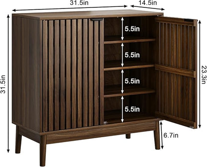 Shoe Cabinet with Slatted Doors, 4-Tier Freestanding Shoe Cabinet Storage - Image 2