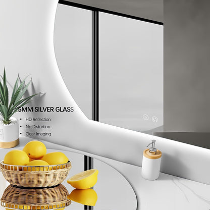 Niccy Round LED Bathroom Mirrors, Half Circle Backlit Mirror, 44" | Frameless Half Moon Mirror for Bathroom Wall, 3 Color Dimmable Anti-Fog Makeup Mirror, Explosion-Proof