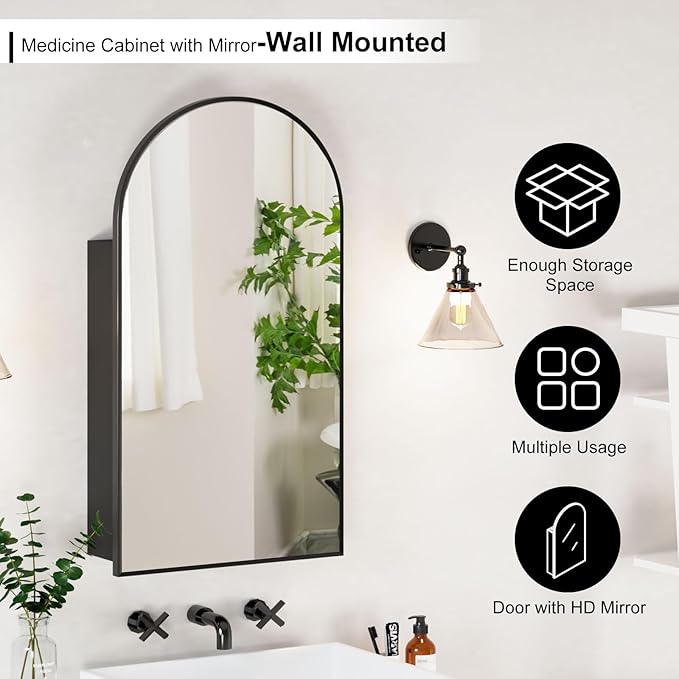 20x36 Black Arched Medicine Cabinet - Image 3
