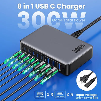 USB C Charger 300W USB C Charger Block, 8-Ports GaN IV Fast Charging Station Hub - Image 7