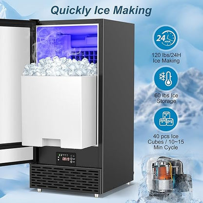 Commercial Ice Maker Machine 120 LBS/24H, 60 LBS Cold Preservation Bin - Image 4