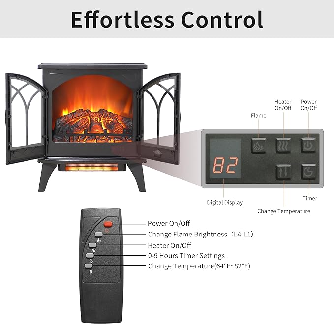 24" Electric Fireplace, Freestanding Fireplace Heater w/Realistic Flame - Image 5
