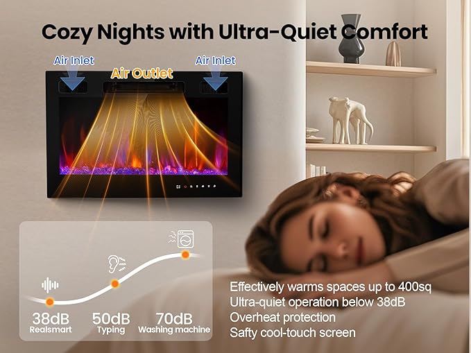 Electric Fireplace Insert 30" Realsmart 1500W Wall Mounted Fireplaces Recessed - Image 5
