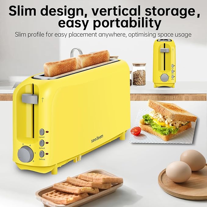 SEEDEEM 2 Slice Slim Toaster, Single 10" Long Slot Toaster Fits Bagels & - Image 2
