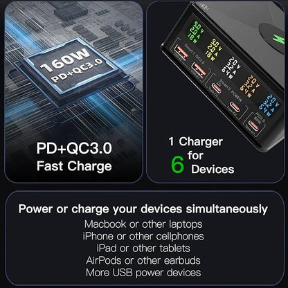 USB Charger Station Multi Port: Desktop 160W Power Fast Charging Hub Wall Block - Image 6