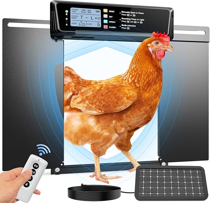 Extra Large Automatic Chicken Coop Door Solar Power, Anti-Pinch Horizontally by JUJOJB