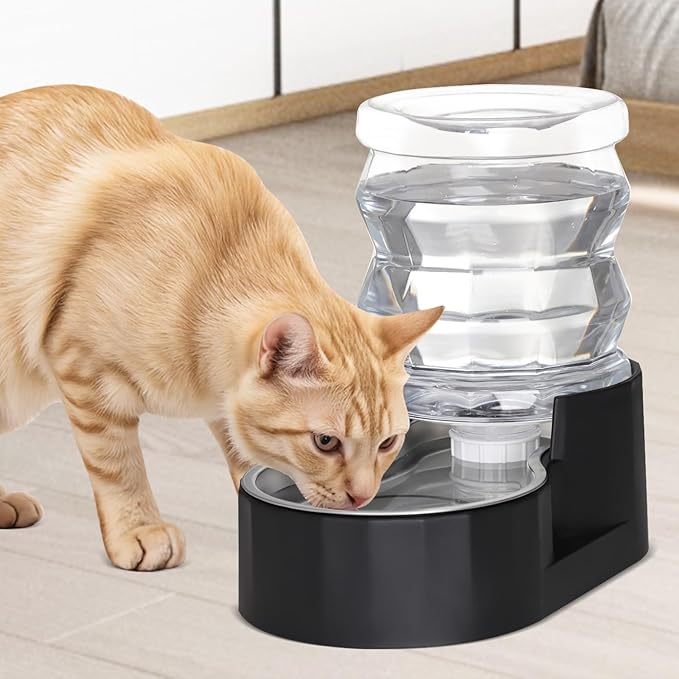 RIZZARI Automatic Gravity Pet Waterer Dispenser : 4L Black Stainless Steel Bowl - Image 2