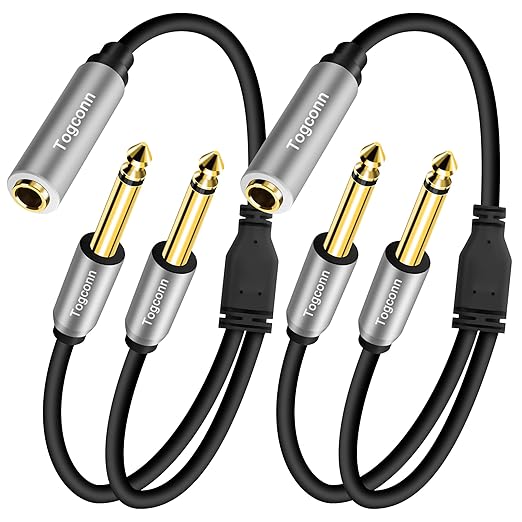 Togconn 2-Pack 1/4 inch TS Mono Splitter Y Adapter, 6.35mm Mono Female to Dual by Togconn