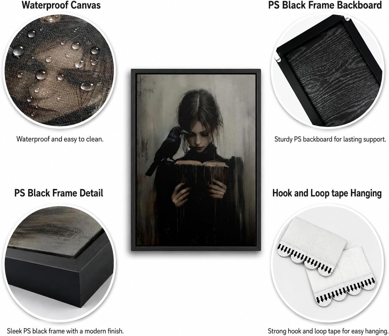 Framed Dark Academia Wall Art Gothic Girl Reading Wall Decor 8x10 Inch | Victorian Woman Wall Decor,Gothic Raven Picture Artwork for Library Corner Bedroom Dorm Study Home Decoration